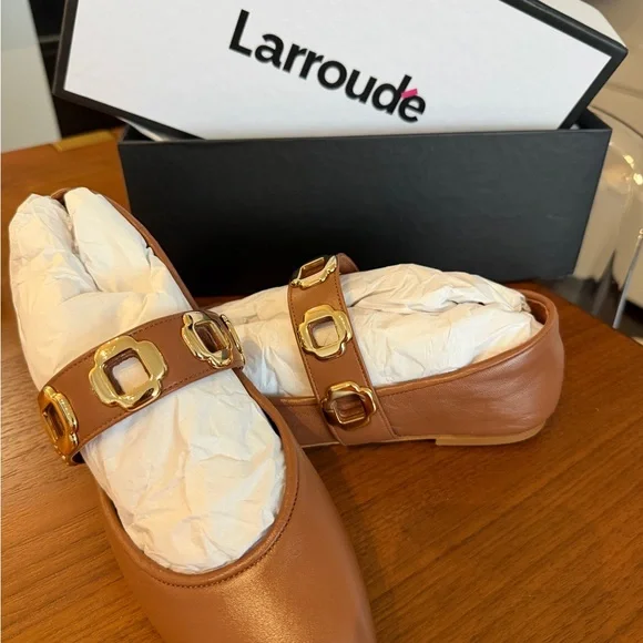 Larroude Milan Ballet Flats in Caramel Leather Size - Picture 3 of 5